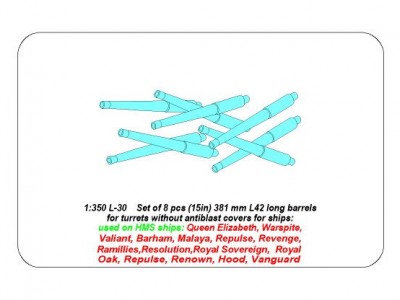 Set of 8 pcs 381mm (15in) L42 Mk.I long barrels for Hood, Repulse, Queen Elisabeth, Vanguard - 8