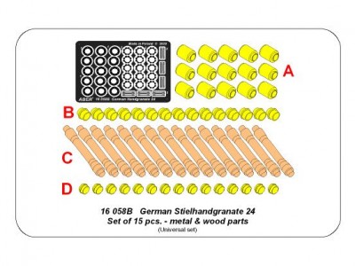 German Stielhandgranate 24 –set of 15 pcs. Metal and wood  parts - 9