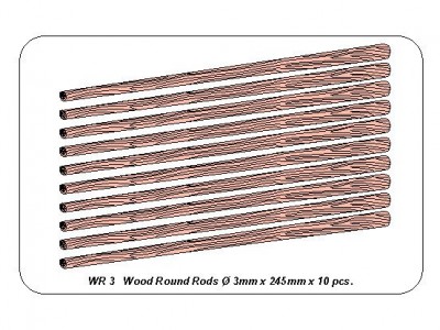 Wood round rods Ø3,00 mm lenght 245 mm x 10 pcs. - 7