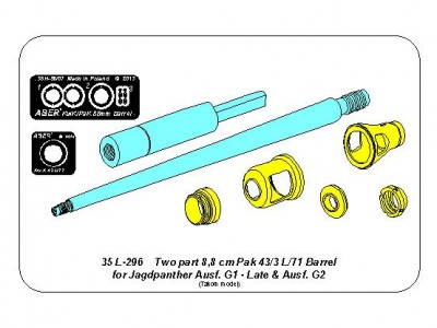 German 8,8cm Two part Pak 43/3 L/71 barrel for Jagdpanther Ausf G1 late  G2 (Takom) - 17