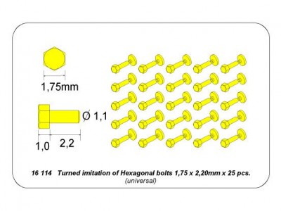 AFV - Scale 1/16 Turned imitation of Hexagonal bolts 1,75 x 2,20 mm x 25 pcs. - 5