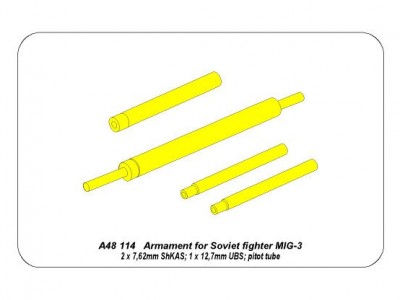 Zestaw  uzbrojenia do radzieckiego myśliwca MIG-3; 2x7,62ShKAS; 1x12,7mm UBS; rurka pitota - 10