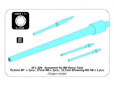 Armament for US M6 Heavy Tank 1 x 76,2mm M7, 1 x 37mm M6; 2 x 12,7mm Browning M2 HB - 11
