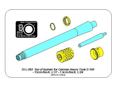 Set of barrels for German Heavy tank E-100 (Dragon) 15cm  7,5cm - 12