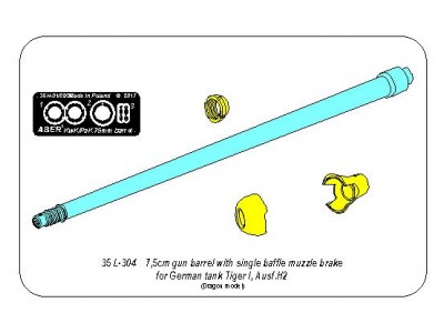 7,5cm gun barrel with single baffle muzzle brake for German Tank Tiger I, Ausf.H2 (Dragon) - 11