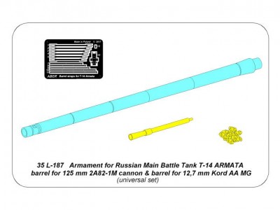 Armament for Russian Main Battle Tank T-14 ARMATA barrel for 125 mm 2A82-1M cannon  barrel for 12,7 mm Kord AA MG - 20