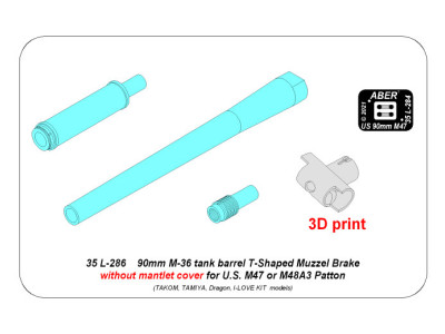 90 mm M-36 tank barrel with T-Shaped Muzzel Brake for without mantlet cover for U.S. M47 or M48A3 Patton tanks