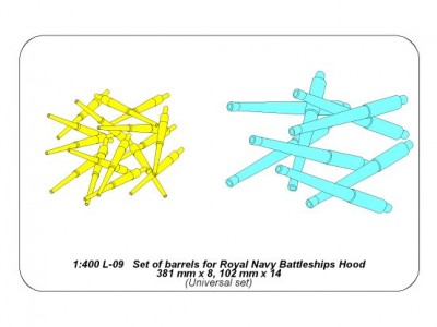 Set of barrels for Royal Navy Battleships Hood 381 mm x 8, 102 mm x 14 - 10