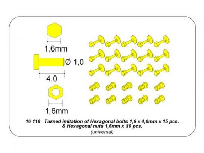 Turned imitation of Hexagonal bolts  nuts 1,6 x  4,0 mm x 15 pcs. And 1,6mm nuts x 10 pcs. - 13