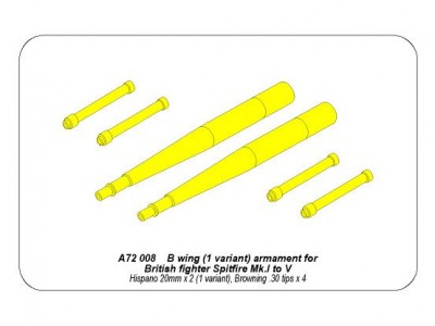 Zestaw uzbrojenia ''skrzydło typu B'' - wariant 1 do brytyjskiego myśliwca Spitifire Mk.I do V; Hispano 20mm x2 (1 wariant); Browning .30 tips x 4 - 5