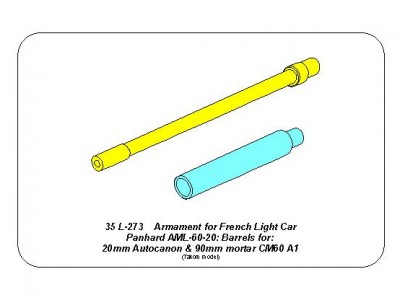Armament for French Light Armoured Car AML-60-20, barrela for 20mm Autocanon  90mm mortar - 8