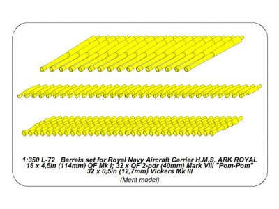 Zestaw luf do brytyjskiego lotniskowca H.M.S. Ark Royal 16 x 4,5in (114mm) QF Mk I; 32 x QF 2-pdr (40mm) Mark VIII Pom-Pom; 32 x 0,5in (12,7mm) Vickers Mk III - 6