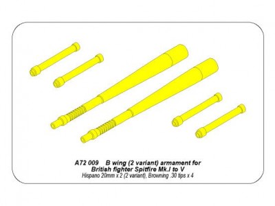 Zestaw uzbrojenia ”skrzydlo typu B” - wariant 2 do brytyjskiego myśliwca Spitfire Mk.I do V; Hispano 20mm x 2 (2 wariant); Browing .30 tips x 4 - 5