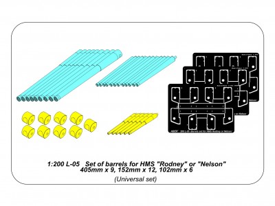 Zestaw luf do brytyjskiego pancernika Rodney lub Nelson - 405mm x 9, 152mm x 12, 102mm x 6 - 9
