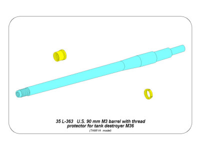 U.S. 90 mm M3 barrel with thread protector for tank destroyer M36