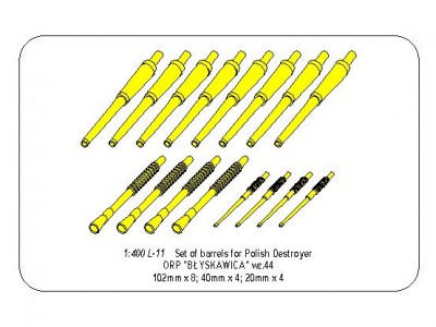 Set of barrels for Polish Destroyer ORP "Blyskawica"; 102mm x 8; 40mm x 4; 20mm x 4 - 12