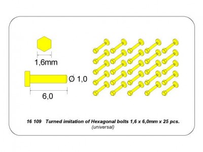 Turned imitation of Hexagonal bolts 1,6 x  6,0 mm x 25 pcs. - 4