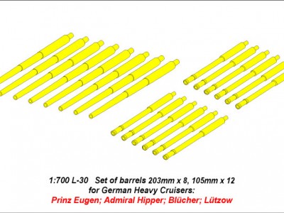 Zestaw luf do krążowników klasy Prinz Eugen 203mm x 8; 105mm x 12 - 4