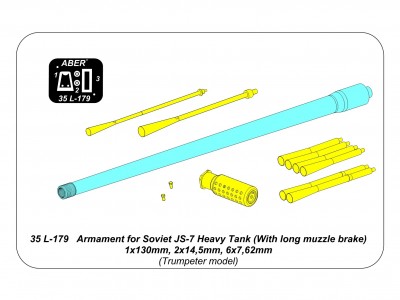 Uzbrojenie do czołgu JS-7 (z długim hamulcem) - 1x130mm, 2x14,5mm, 6x7,62mm - 11