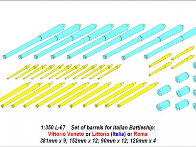 Zestaw luf do włoskiego pancernika: RN Roma 381mm x 9, 152mm x 12, 90mm x 12 - 9