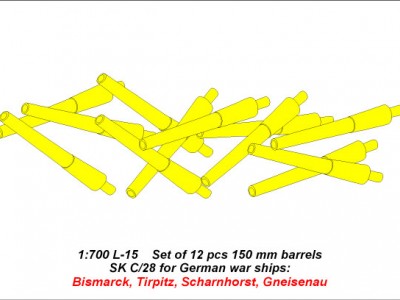 Zestaw 12 luf 150 mm do Niemieckich okrętów typu: Bismarck, Tirpitz, Scharnhorst, Gneisenau - 5
