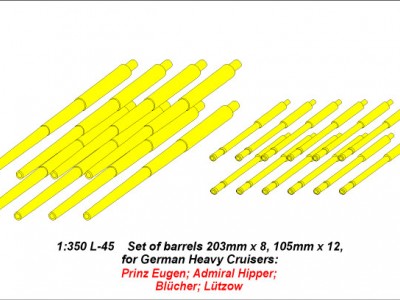 Set of barrels 203mm x 8; 105mm x 12 for Prinz Eugen class crusies  - 6